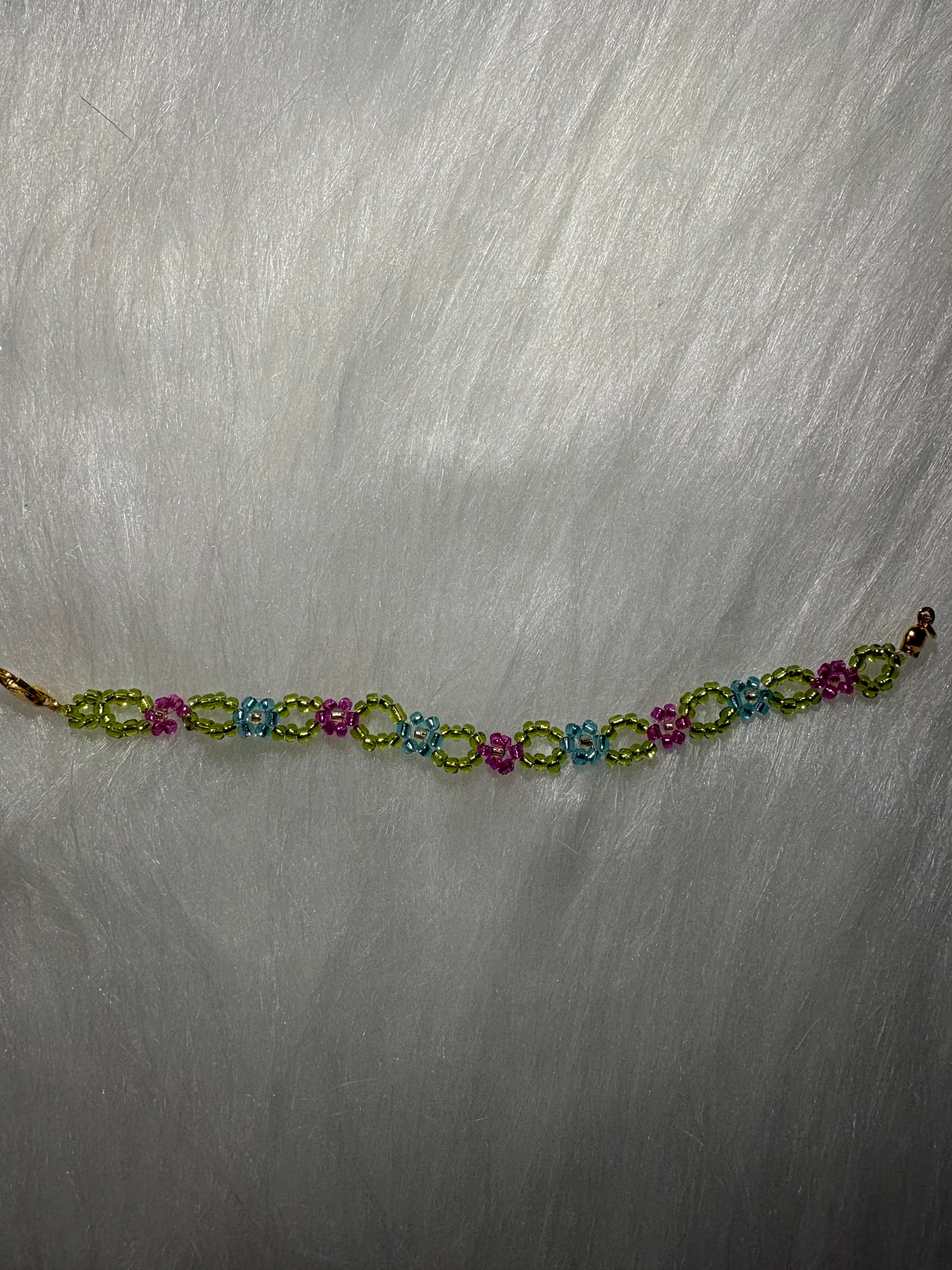 Turquoise & Pink Daisy Bracelet