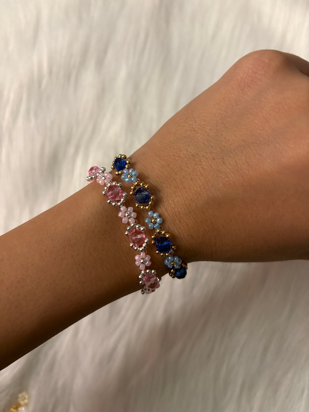 Royal Blue & Light Pink Daisy Bracelets