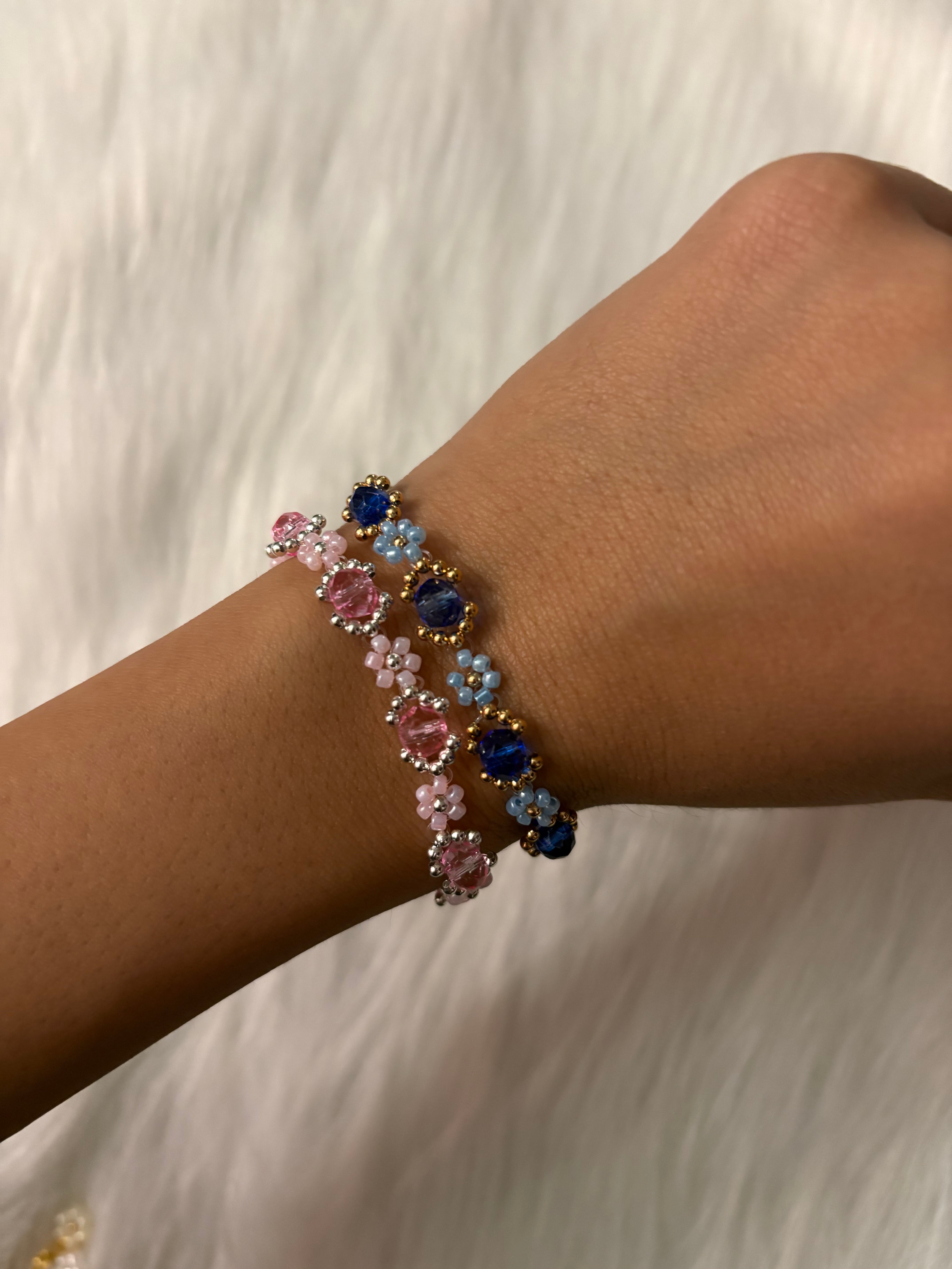 Royal Blue & Light Pink Daisy Bracelets